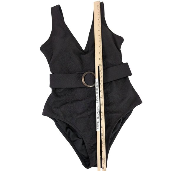 Stylish Swimwear One‎ Piece Swimsuit Womens S Black Textured Belted V-Neck Beach - Picture 8 of 9